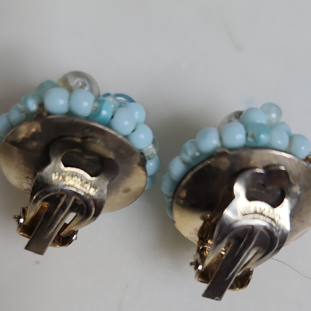 West Germany ,Hong Knog Clip-On Blue Mitif Earrings Set (3) View 5